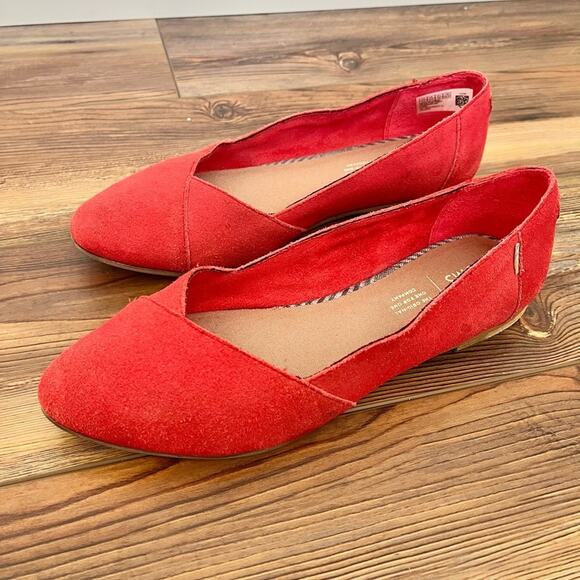 TOMS Red Julie Flats Pointed Toe Suede size 8.5 wide - Picture 2 of 8